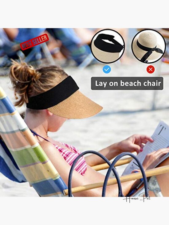 Wide Brim Straw Visor Sun Hat UPF 50+ Foldable Beach Cap main image 7